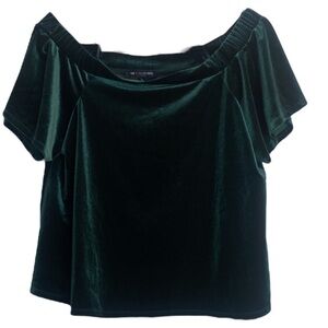 ONE CLOTHING LOS ANGELES VELVET GREEN OFF THE SHOULDER TOP SIZE LARGE